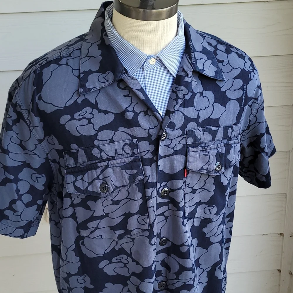 LEVIS x Justin Timberlake Fresh Leaves Floral Sz L Short‎ Sleeve Hawaiian Shirt